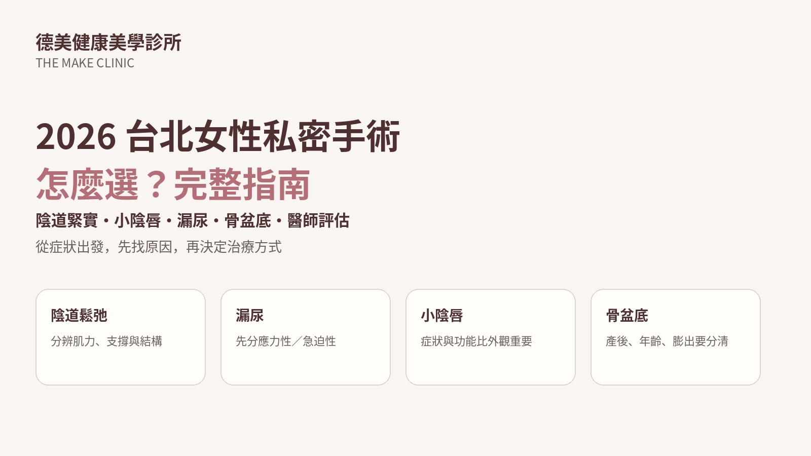 2026台北女性私密手術完整指南，包含陰道緊實、小陰唇、漏尿、骨盆底與醫師評估
