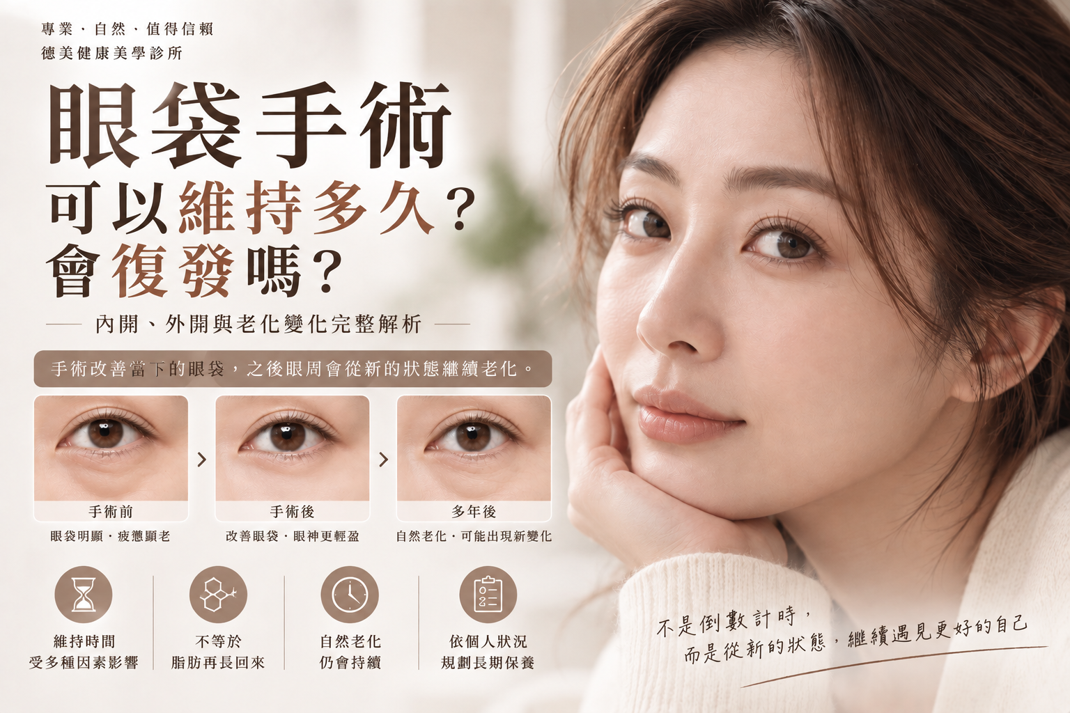 眼袋手術可以維持多久？解析眼袋是否復發、內開外開手術與多年後自然老化變化